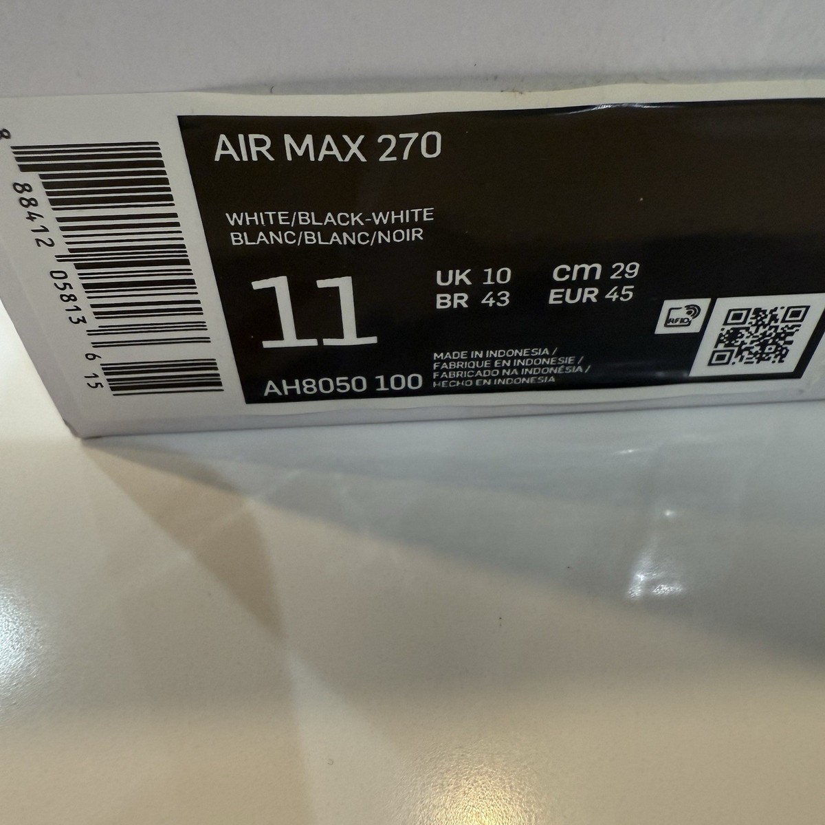 Nike Air Max 270 Box Label in White with Black Text Nike Air 270 Empty Box No Size Tag Lable Replacement Box  main image 2