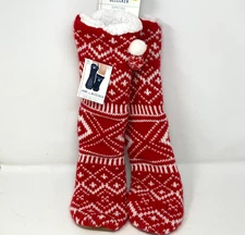 Jane & Bleecker Women’s Red Knit Slipper Socks M/L 8/9 Non-Skid Sherpa Lined NWT