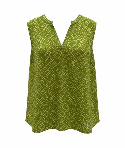 CAbi Women's Green/Beige Geometric V-Neck Sleeveless Tank Top Size L Regular