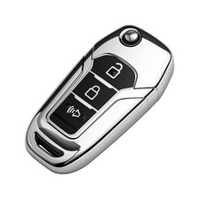 Tukellen for Ford Key Fob Cover Soft TPU Full Protection 3 Buttons, Silver