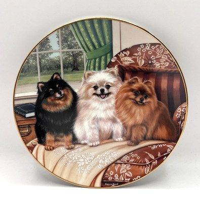 Set Of 2 Danbury Mint Pomeranian Porcelain Plates, Barbara Higgins Bond