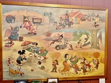 Vintage 1960&rsquo;s Walt Disney Productions Mural Art Mickey Snow White 3.5x5&rsquo; Rare