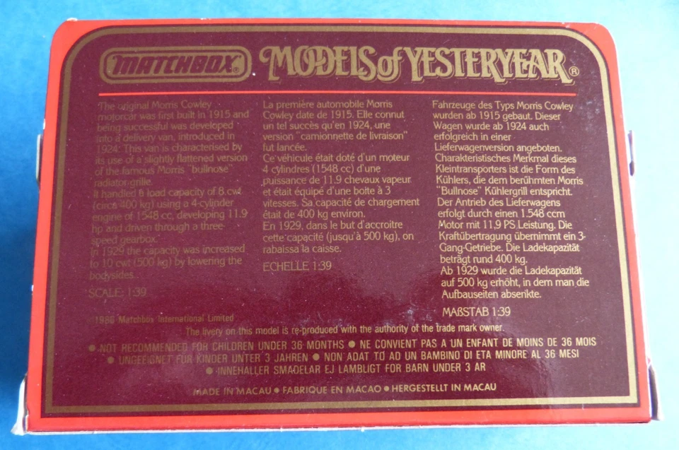 1986 Matchbox Modell Y 19 1929 Morris Cowley Michelin Models of Yesterday 1:38 - Bild 2 von 3