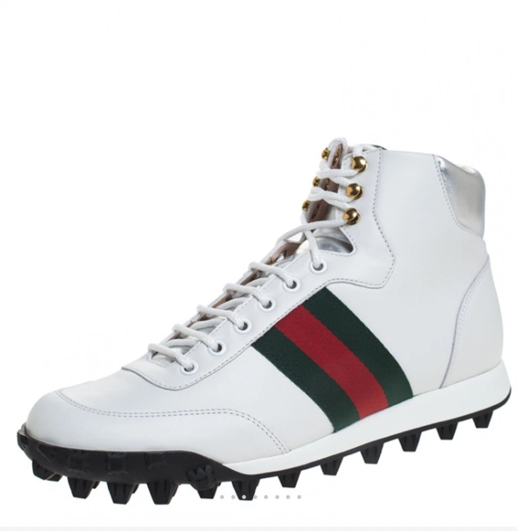Baskets montantes Gucci cuir blanc et toile taille Gucci 11, US 11,5