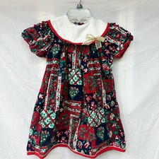 Vintage Rare Editions Girls Christmas Dress Size 6X Union Made Holly Bow Collar