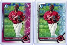 2 * ALLAN CERDA * 2022 1ST BOWMAN CHROME MOJO PINK REFRACTOR RC # 199 + MOJO