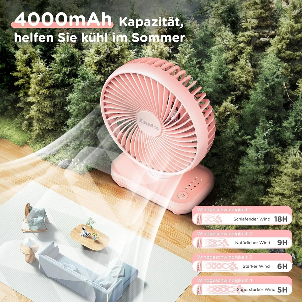 Table Fan, 4000 Battery Battery Small USB Fan, Portable Rechargeable... - Image 3 of 4