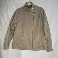 Ariat Fleece Asymmetrical Full-Zip Jacket Tan With Green Lining Women's Large