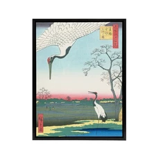 Minowa Kanasugi Mikawashima Crane Framed Canvas Wall Art Print Hiroshige