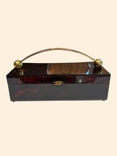 1950s 1960s VTG Mid Century Lewis Tortoise Lucite Box Purse Gold Arch Handle