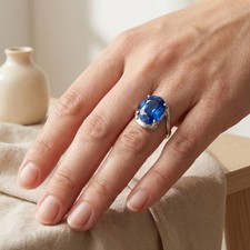 Valentine Gifts Royal Blue Sapphire 8.80Ct 925 Sterling Silver White Gold Rings