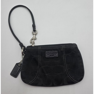 Coach Vintage Y2K Black Signature Jacquard Wristlet Monogram Leather Trim