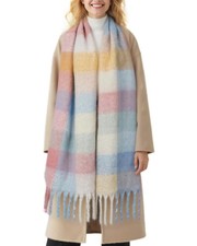 Womens Winter Scarf Chunky Oversized Plaid Thick Blanket Scarf Big Coloured W...