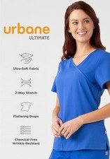 Urbane Women's Blue Solid Scrub Top Contemporary Fit MED Medical Uniform