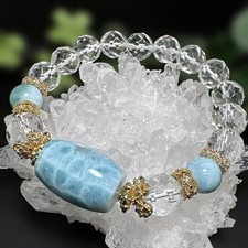 Larimar Bracelet Blue Gemstone Crystal 10mm Adjustable Jewelry