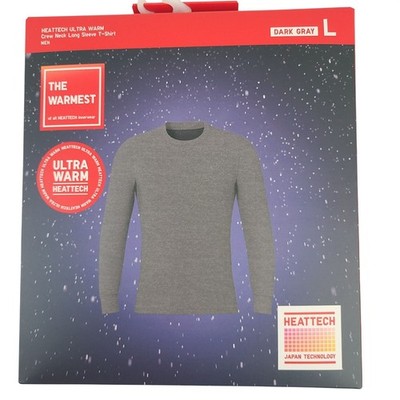 NEW Heattech Uniqlo Ultra Warm Crew Neck Long Sleeve T-Shirt Men Dark Gray Sz L