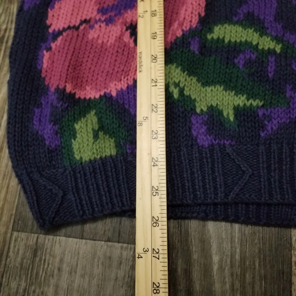 Suéter de lana tejido a mano Woolrich vintage para mujer XL púrpura flores florales Foto 4 de 4