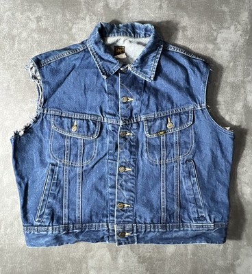 Vintage 70er 80er Lee 101J Rider Denim Weste Jacke Cut Off Made In USA Herren XL 46