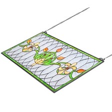 Stained Glass Window Panel, 32 x 17 in, Hanging Transom Rectangle