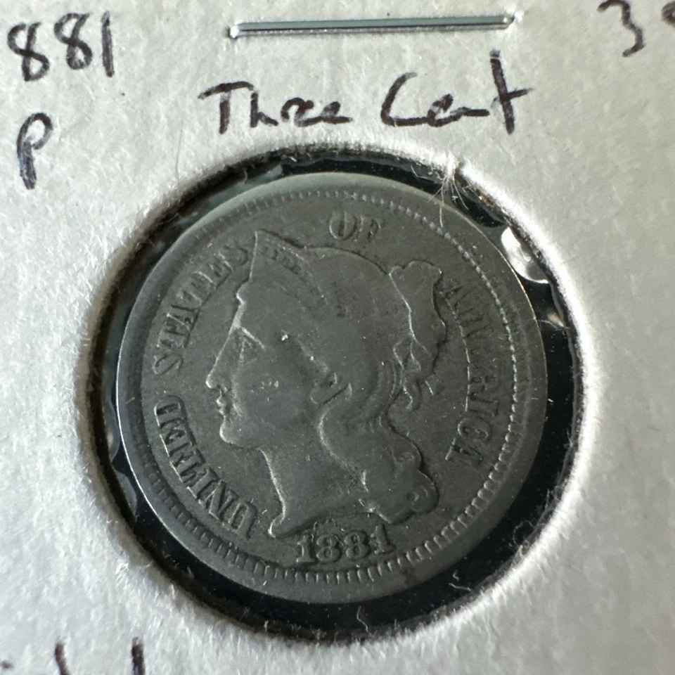 1881 Three Cent Nickel, 3C, VF-XF Circulated Features Civil War Era US Coin - Image 2 of 3