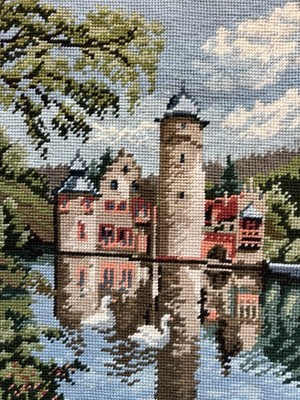 Large Finished Completed Needlepoint 16 X 20.5 Inches MESPELBRUNN CASTLE Germany