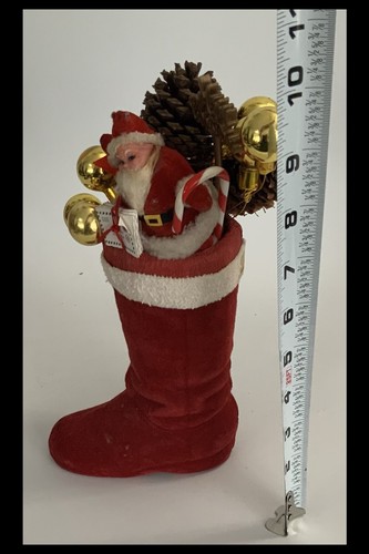 Vtg Flocked 9” Christmas Santa Boot W/Santa/Acorns/Balls/Etc. - E. Germany - Picture 10 of 12