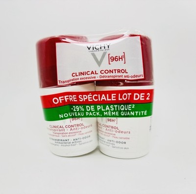 Vichy Deodorant 96H Clinical Control Antiperspirant Anti-Odor Roll-On  2 x 50ml