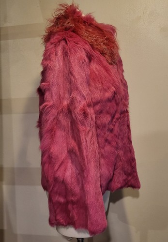 La Vee Size Medium Real Colored Fur Coat Jacket Curly Lamb Collar Pink Barbie - Bild 7 von 13