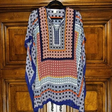 Trina Turk Caftan Dress Womens One Size Silk Tunic Boho Resort Beach *READ*