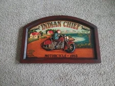 Rare Vintage 3D Indian Chief Motorcycles 1953 24"x 16" Wood/ Hand Painted Sign