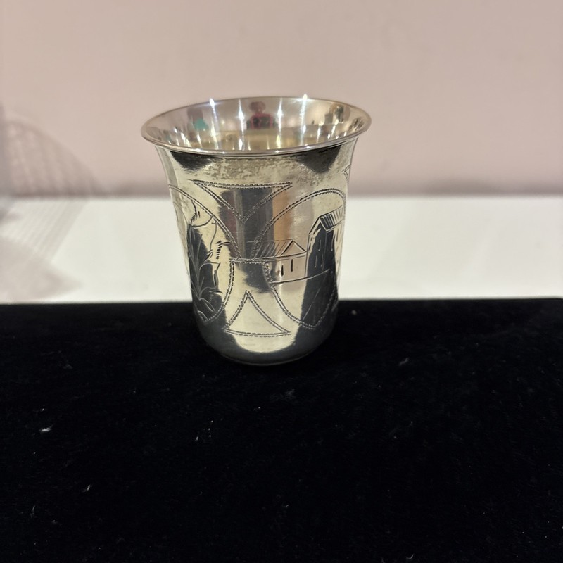 ANTIQUE SIGNED  C.O 1896 RUSSIAN 84 STERLING SILVER VODKA SHOT/KIDDISH CUP