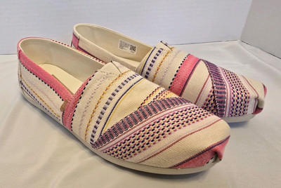 Toms Women's 12 Alpargata Fushsia Multi Sunset Woven Stripe Slip On Shoes