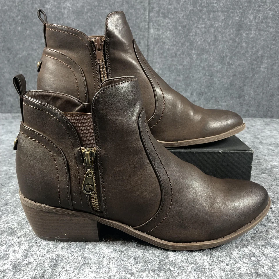 Guess Booties Women's Size 9 M Brown Ankle Side Zip Block Heel Western Shoes - Image 2 of 4
