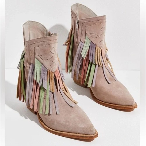 Free People Pink Lawless Fringe Western Boots Size 40