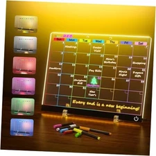 Acrylic Dry Erase Board Calendar with Light, 13.8"W x 10.3"H Black-Calendar