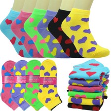 6-12 Pairs Lot Fashion Cotton Women Ankle Low Cut School Casual Socks 9-11 HEART