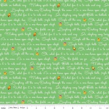 RETRO VINTAGE CHRISTMAS JINGLE BELLS SONG LYRICS ON GREEN RILEY BLAKE FABRIC HY