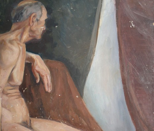 Vintage realist oil painting nude man portrait - Picture 9 of 12