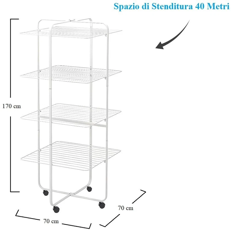 Stendibiancheria Verticale a Torre Alto 4 LIVELLI con Ruote Stendino max 40 mt - Immagine 2 di 4