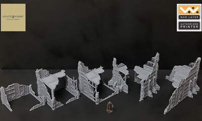 3D gedruckt UNBEMALT Wargaming 6 Ruinen Konvolut 28mm 32mm Sci-Fi Wargames Gelände