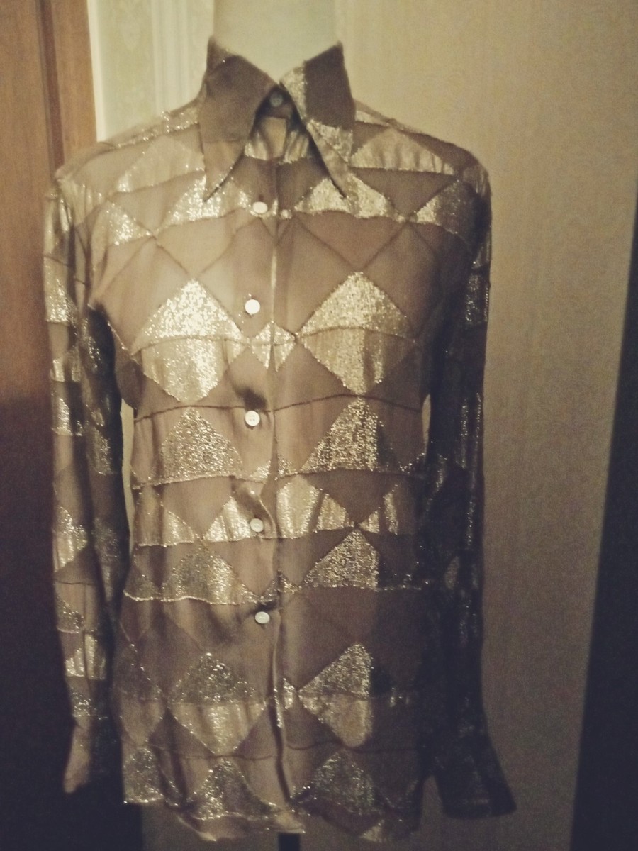 Rare LANVIN PARIS Vintage 70s Shirt With Metallic Detail Size 8-10 