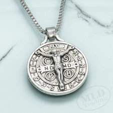 Jesus Crucifix Saint St Benedict Medal Cross Pendant Necklace 24" Box Chain