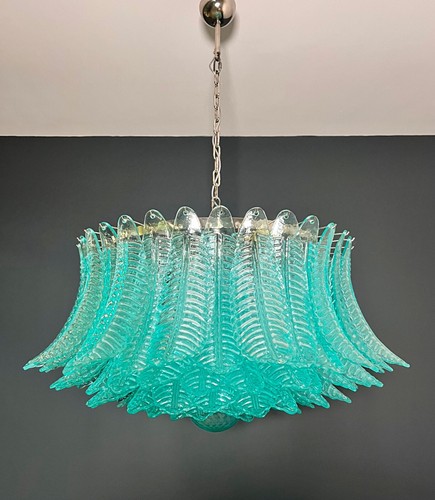 Grande lampadario in vetro di Murano -100 bicchieri Felci turchesi - Foto 5 di 21