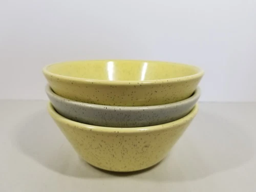 Bauer Pottery Fruit Bowls Yellow & Gray Speckled 5-1/4 Inches EUC