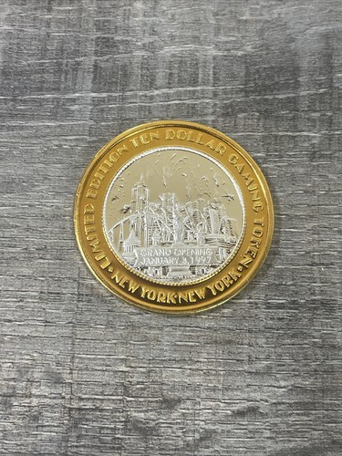 .999 $10 Silver Gambling Token New York NY Grand Opening 1997 Las Vegas W Case - Picture 2 of 3