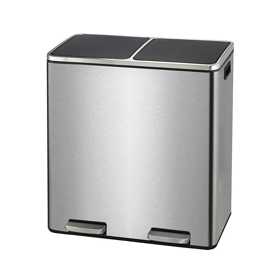 2 Compartment Step On Trash Can Kitchen Garbage Recycling Bin 60L Steel Dustbin - Image 3 of 4