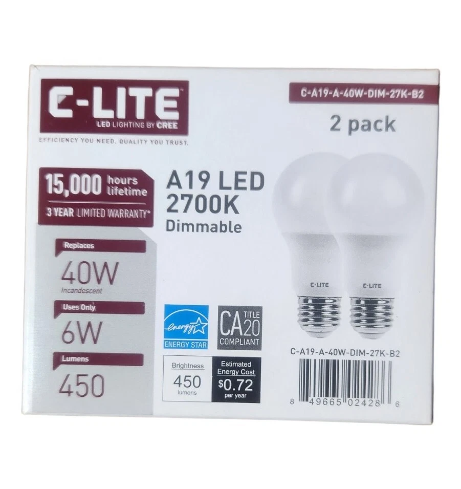 24 Pack Case Dimmable LED LIGHT BULB CREE 40W Replacement A19 Soft White 2700K - Image 2 of 4