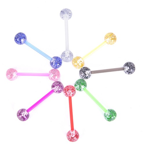 8PCS/Set Colorful Glitters Acrylic Barbell Ball Tongue Rings Piercing Jewel SY - Picture 2 of 6