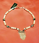 Anthropologie Necklace Dragon Fly Pendant Pearls Abalone Shell Swarovski Nwt