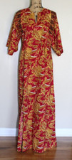 Vintage Tiki Togs Suva Fiji Hawaiian Red Gold Maxi Dress Caftan Women's M